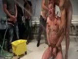Bound gay groped and gangbang fucked in crowded restaurant during lunch hour