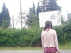 schoolgirl exhib public outdoor road highway railway