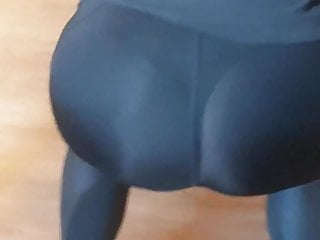 Fit girl visible thong in see through legging