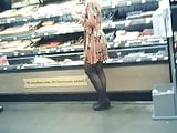 Curvy white girl with black nylon tights on candid
